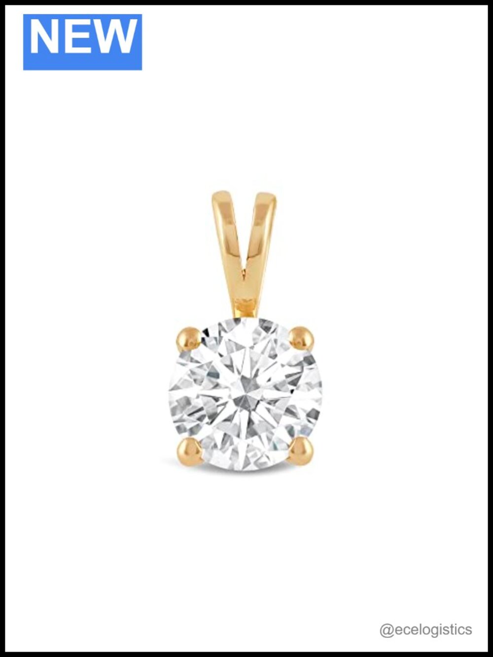 14K Yellow Gold Round Cubic Zirconia Solitaire Pendant Necklace 1.0 CTW